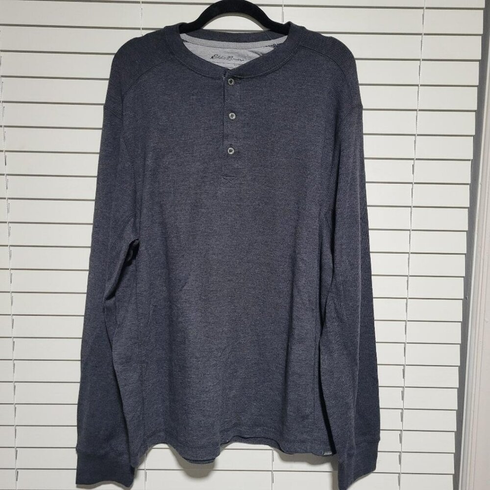 NWT Eddie Bauer Men's Gray Sweater Shirt, 3- Button, Long Sleeve, 2XL